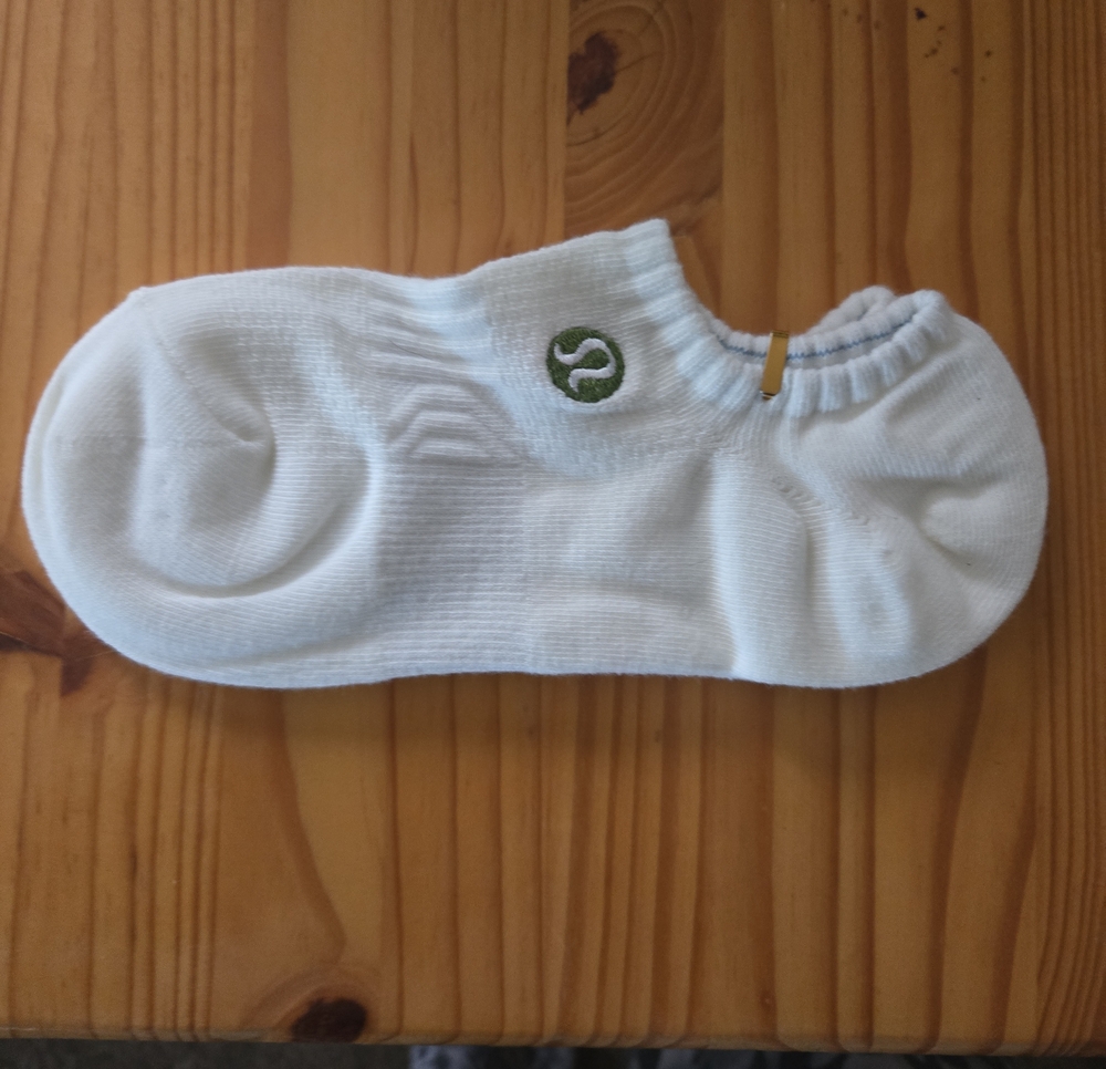 White No-Show Sock with Green Logo